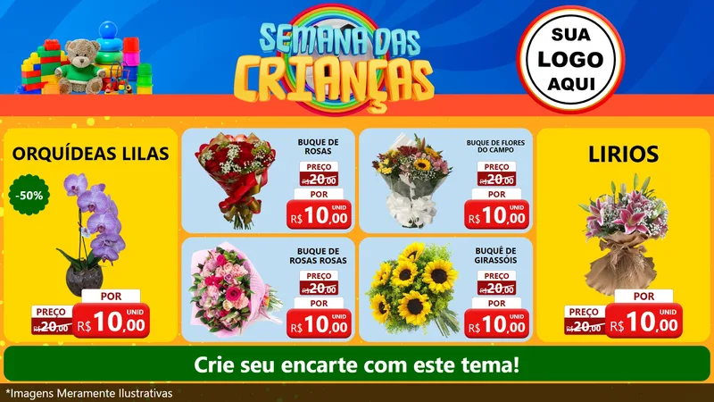 Modelo de TV para TV Horizontal com o tema Semana das Crianças para Floricultura e jardim