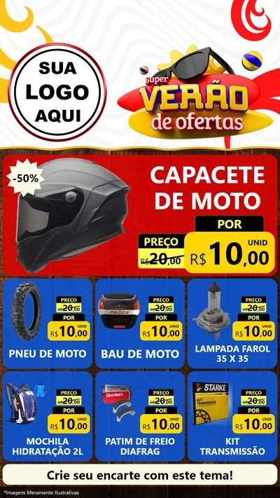 Modelo de Rede Social para Stories com o tema Super Verão de Ofertas para Moto peças