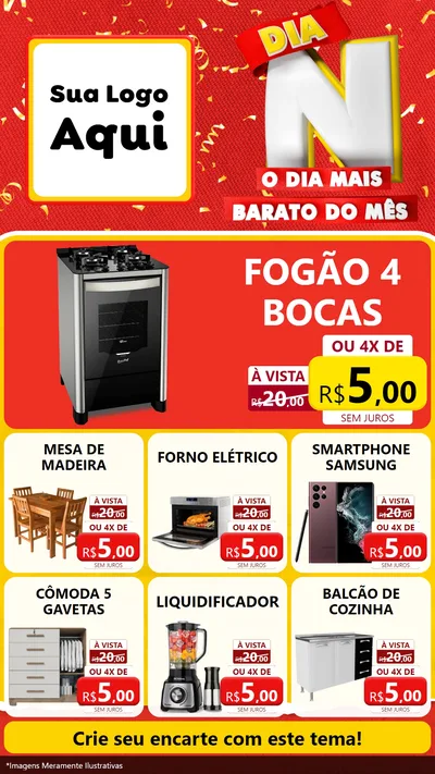 Modelo de Rede Social para Stories com o tema Dia N o Dia Mais Barato do Mês para Móveis e Eletro