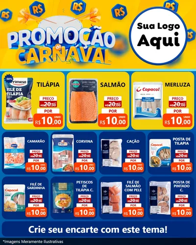 Modelo de Rede Social para Feed Instagram com o tema Promoção de Carnaval para Peixaria