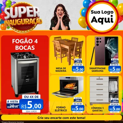 Modelo de Rede Social para Feed Facebook com o tema Super Inauguração para Móveis e Eletro