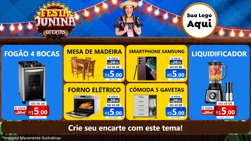 Modelo de TV para TV Horizontal com o tema Festa Junina Ofertas para Móveis e Eletro