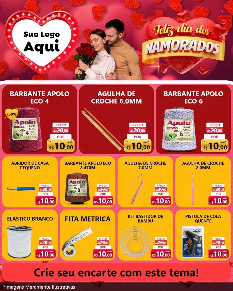 Modelo de Rede Social para Feed Instagram com o tema Feliz Dia Dos Namorados para Armarinho e Aviamentos