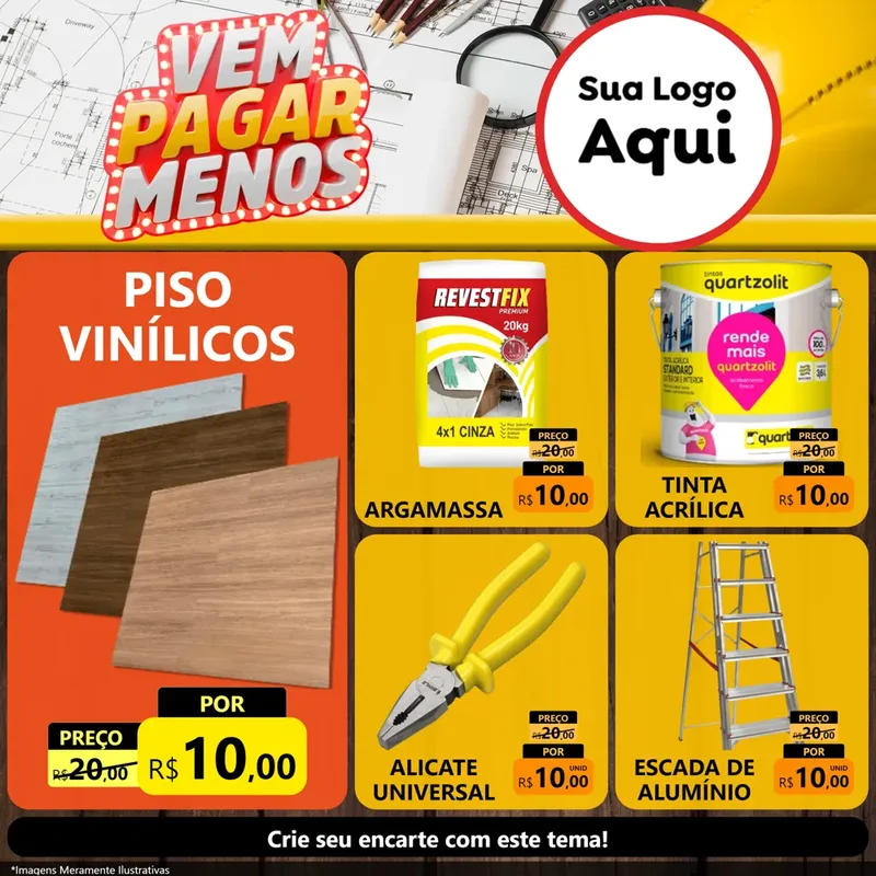 Modelo de Rede Social para Feed Facebook com o tema Vem Pagar Menos - Construção para Material para Construção