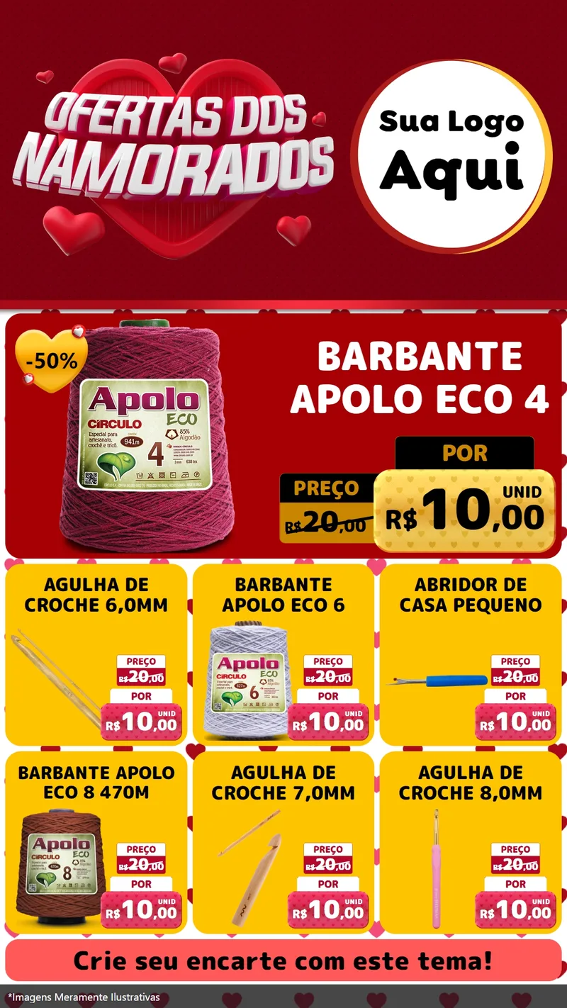 Modelo de Rede Social para Stories com o tema Ofertas Dos Namorados para Armarinho e Aviamentos