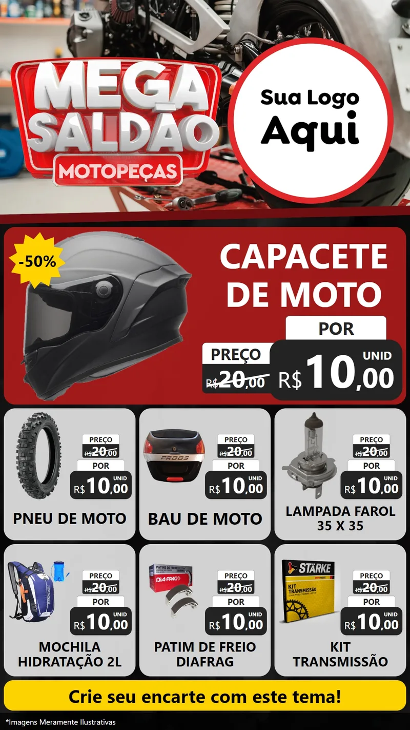 Modelo de Rede Social para Stories com o tema Mega Saldão - Motopeças para Moto peças