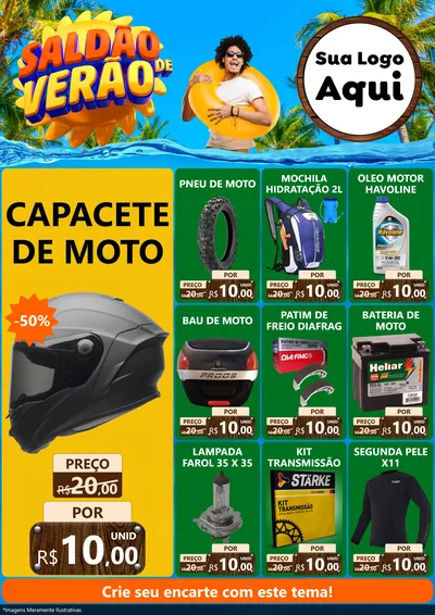 Modelo de Encarte para Encarte A4 Vertical com o tema Saldão de Verão para Moto peças
