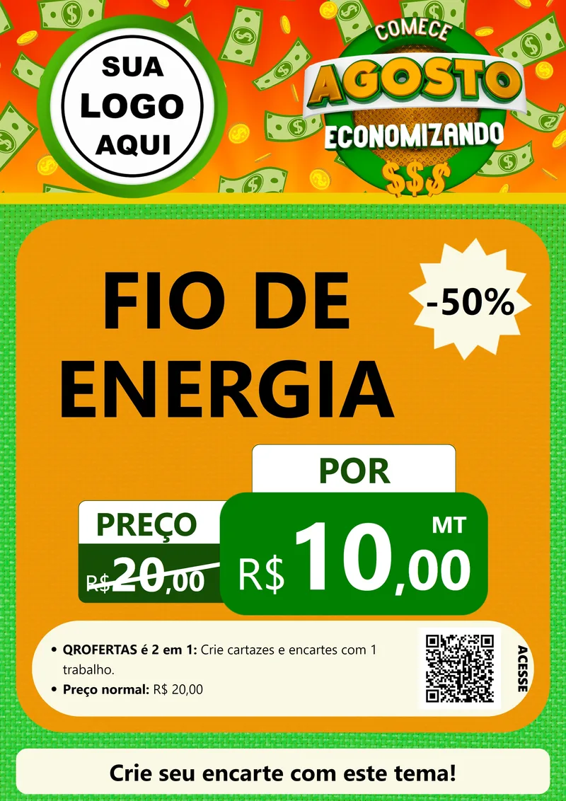Modelo de Cartaz para Cartaz A4 Vertical com o tema Comece Agosto Economizando para Materiais Elétricos