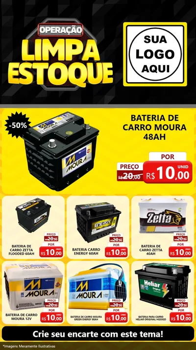 Modelo de Rede Social para Stories com o tema Operação Limpa Estoque para Baterias Elétricas