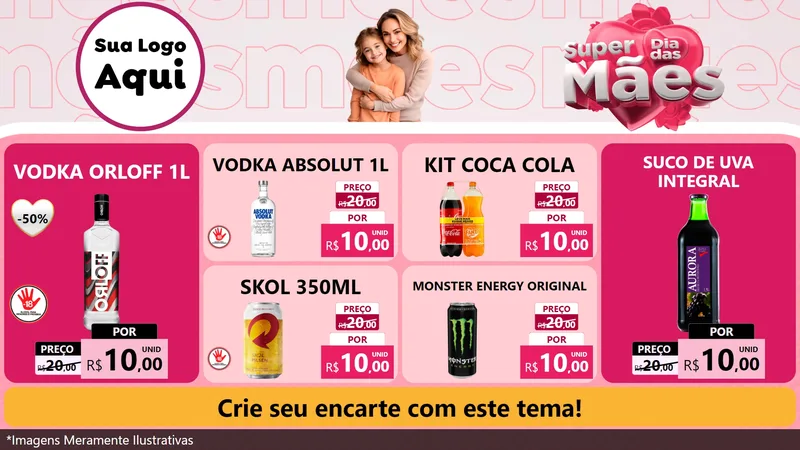 Modelo de TV para TV Horizontal com o tema Super Dia Das Mães para Distribuidora de bebidas