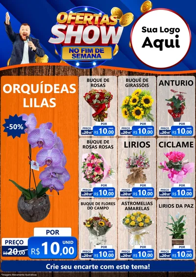 Modelo de Encarte para Encarte A4 Vertical com o tema Ofertas Show No Fim De Semana para Floricultura e jardim