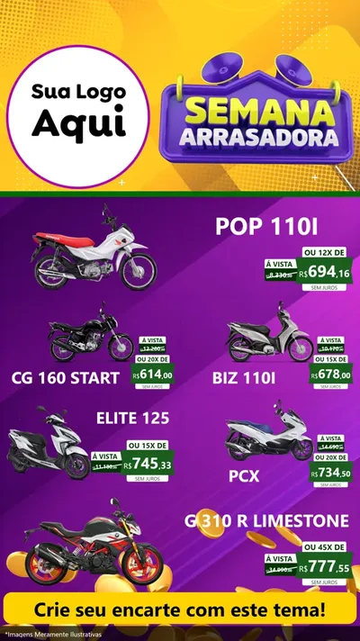 Modelo de TV para TV Vertical com o tema Semana Arrasadora para Concessionaria de Motos