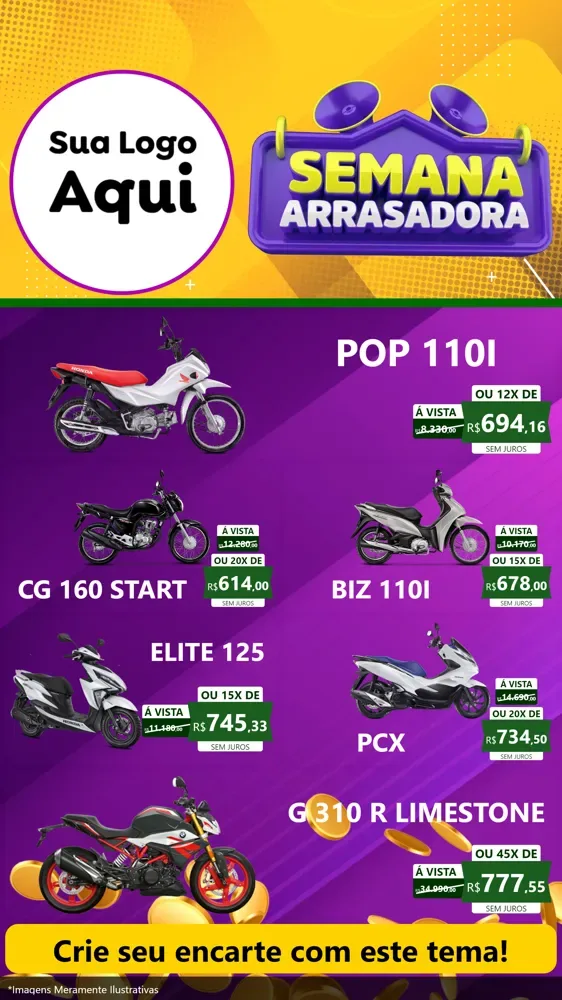 Modelo de TV para TV Vertical com o tema Semana Arrasadora para Concessionaria de Motos