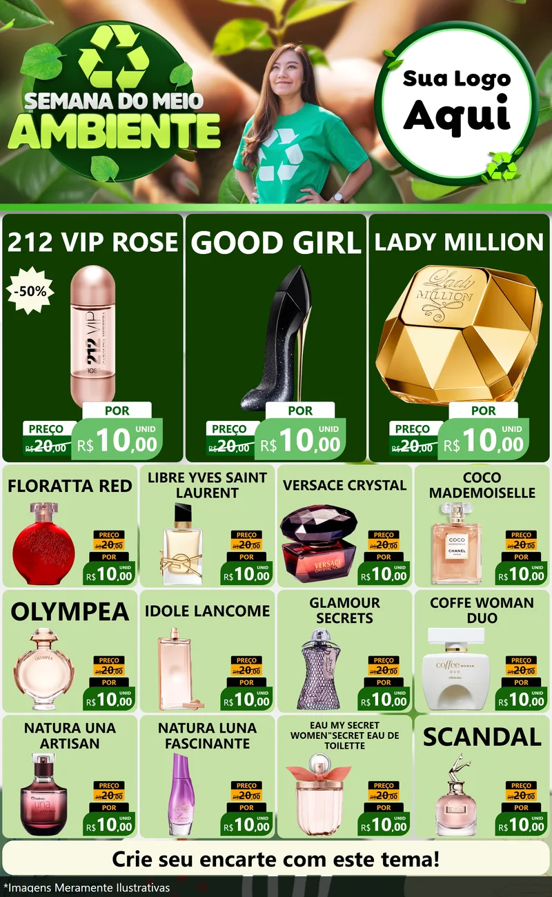 Modelo de Encarte para Encarte Grande com o tema Semana do Meio Ambiente para Perfumes