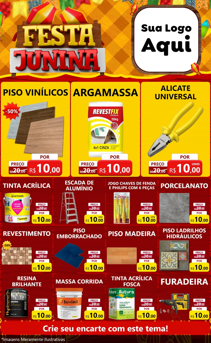 Modelo de Encarte para Encarte Grande com o tema Festa Junina para Material para Construção