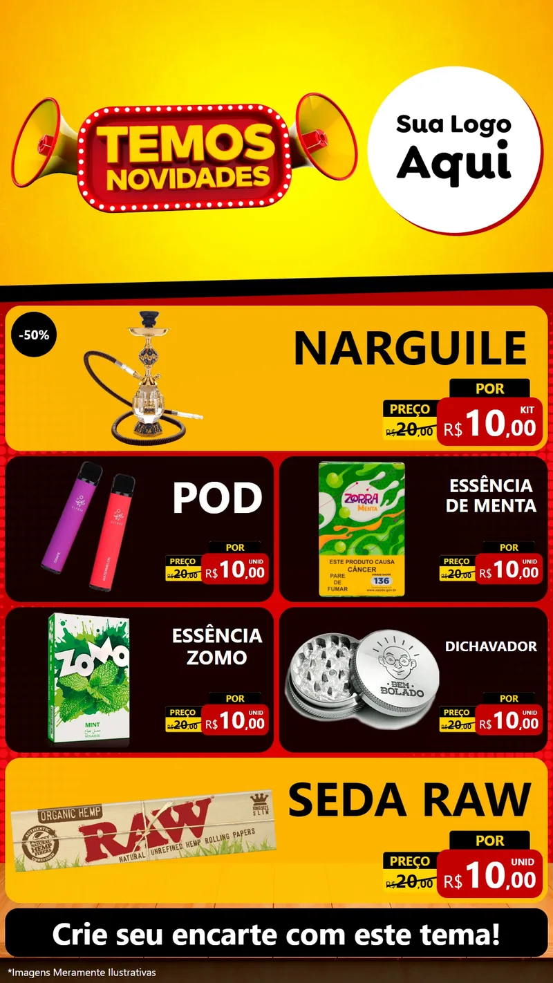 Modelo de TV para TV Vertical com o tema Temos Novidades para Tabacaria