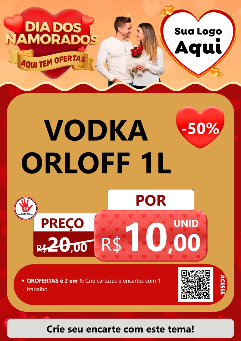 Modelo de Cartaz para Cartaz A4 Vertical com o tema Dia dos Namorados - Aqui Tem Ofertas para Distribuidora de bebidas