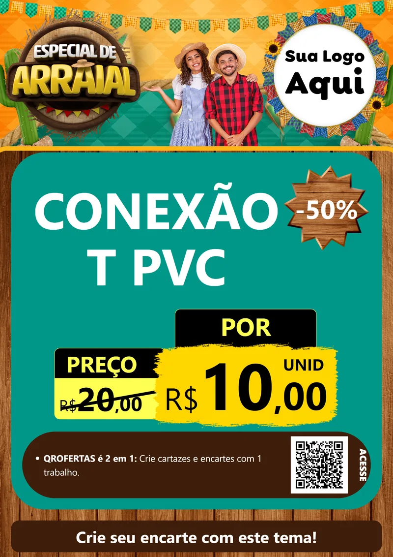 Modelo de Cartaz para Cartaz A4 Vertical com o tema Especial De Arraial para Tubos e conexões