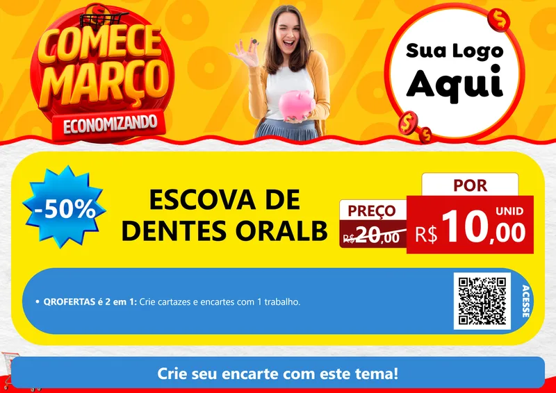 Modelo de Cartaz para Cartaz A4 Horizontal com o tema Comece Março Economizando para Higiene Pessoal
