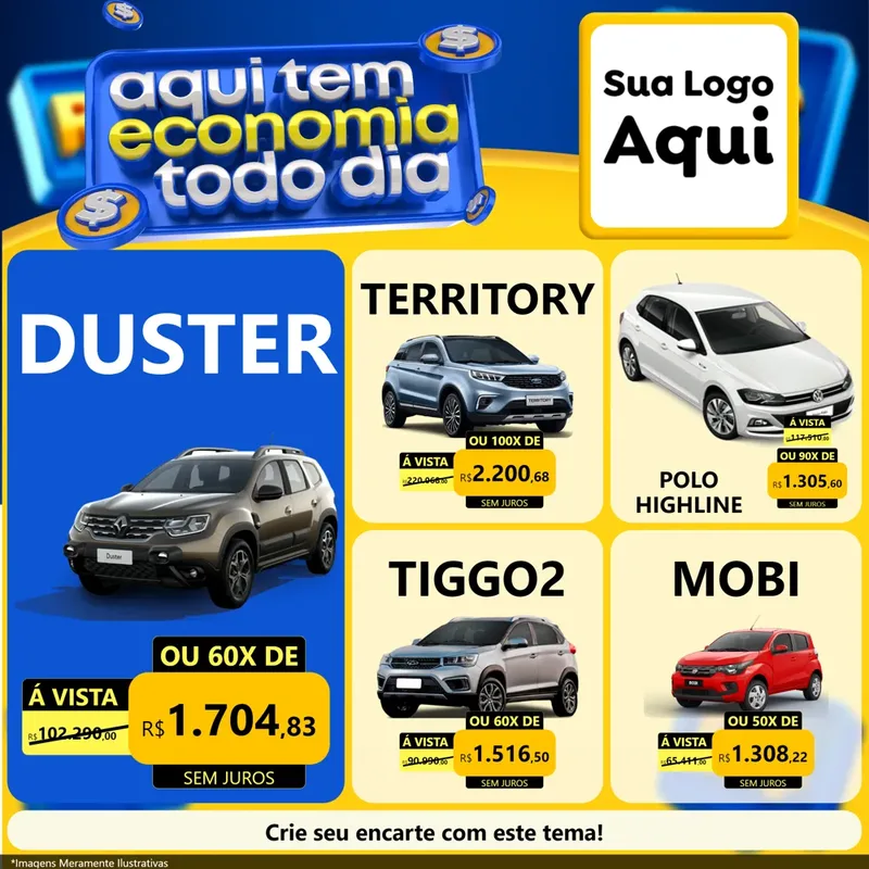 Modelo de Rede Social para Feed Facebook com o tema Aqui Tem Economia Todo Dia para Concessionaria de Carros