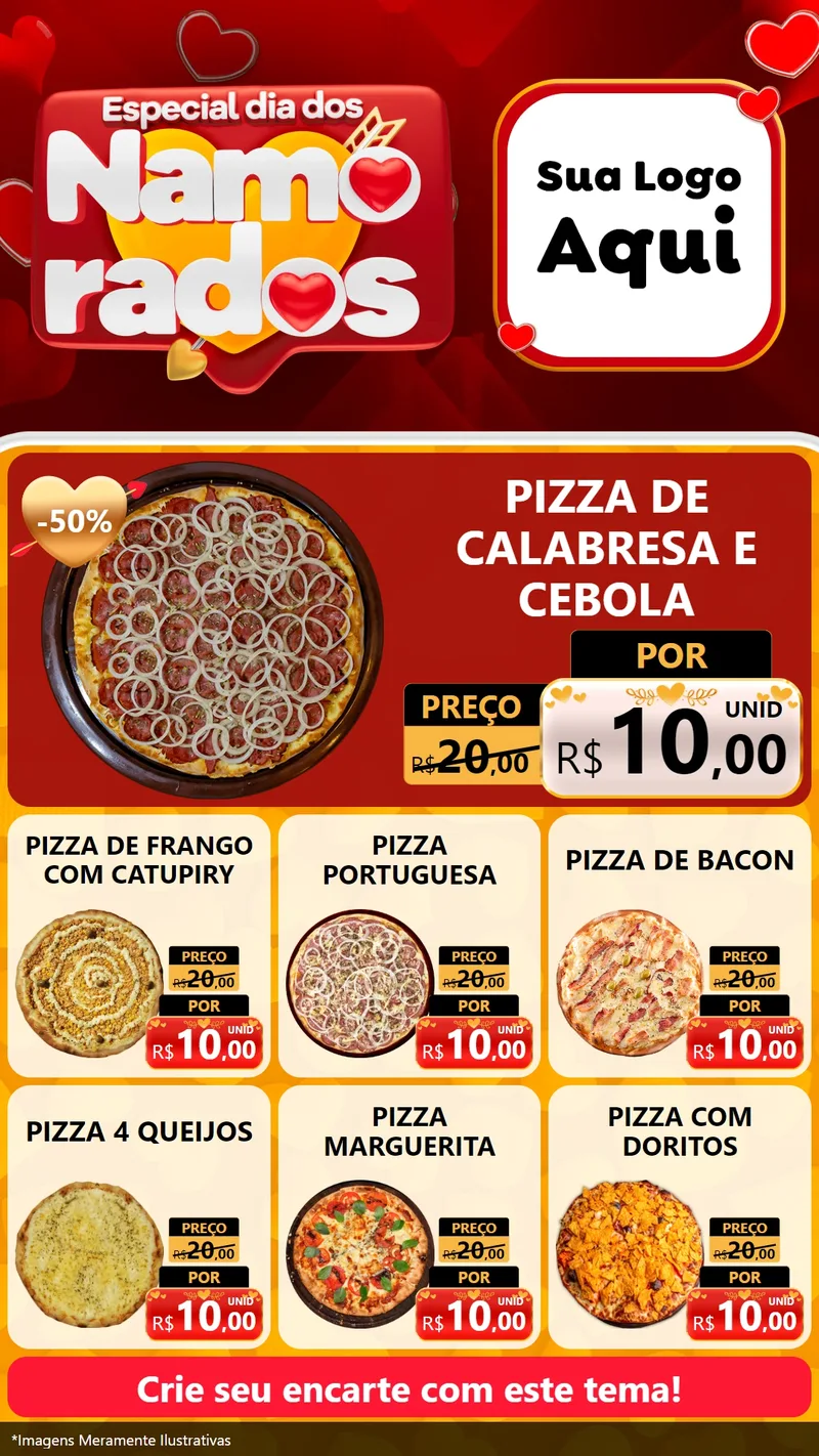 Modelo de Rede Social para Stories com o tema Especial Dia dos Namorados para Pizzaria