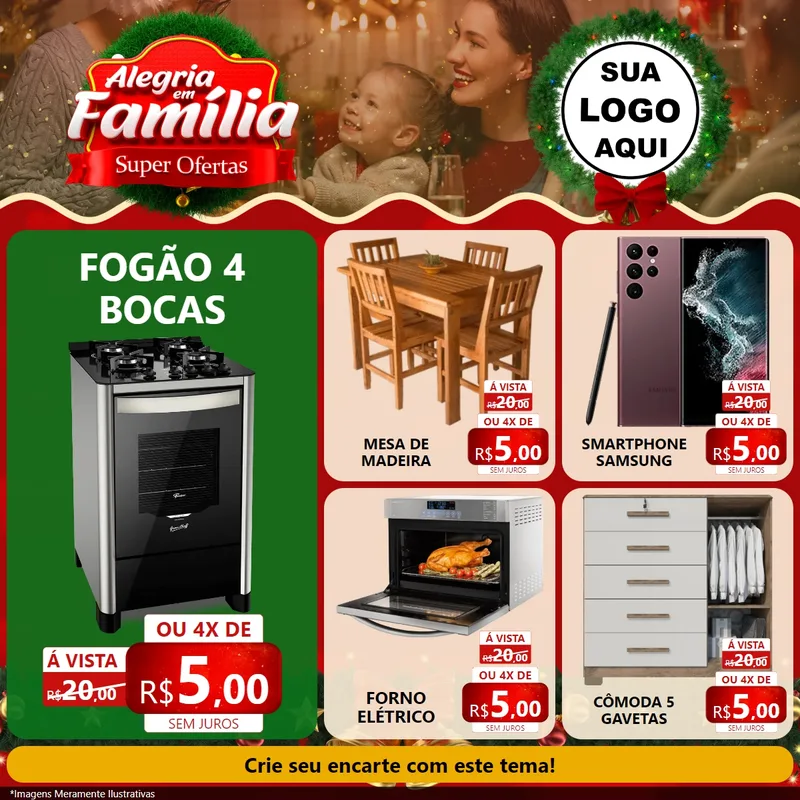 Modelo de Rede Social para Feed Facebook com o tema Alegria Em Família - Super Ofertas para Móveis e Eletro