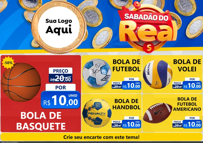 Modelo de Encarte para Encarte A4 Horizontal com o tema Sabadão do Real para Artigos Esportivos