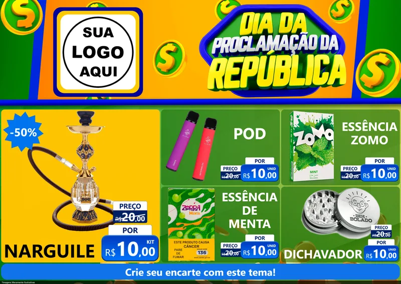 Modelo de Encarte para Encarte A4 Horizontal com o tema Dia Da Proclamação da República para Tabacaria