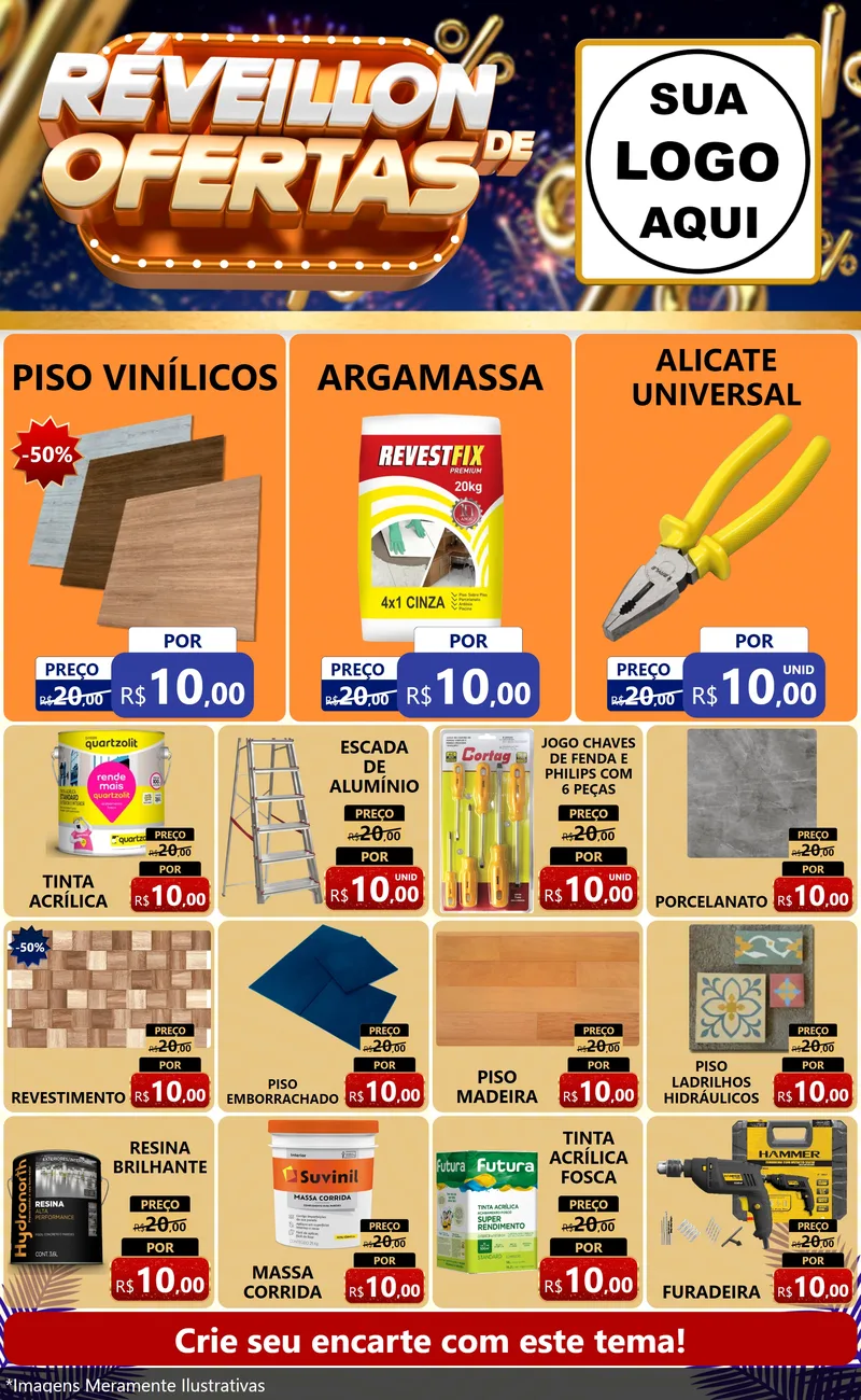 Modelo de Encarte para Encarte Grande com o tema Réveillon de Ofertas para Material para Construção