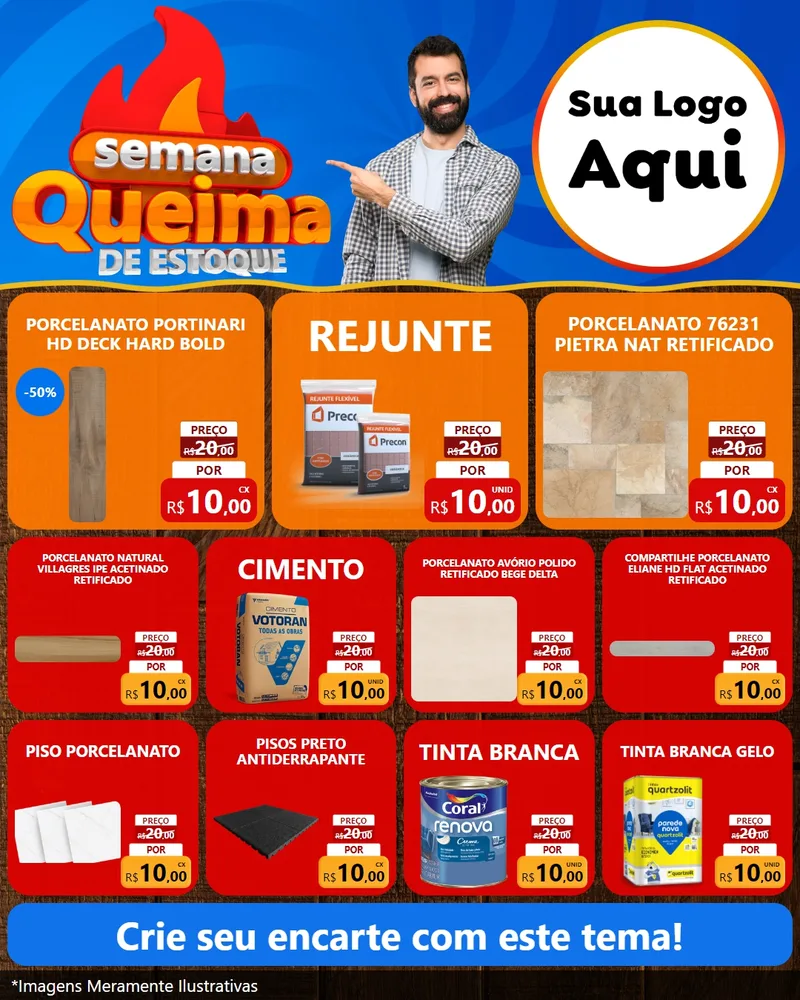 Modelo de Rede Social para Feed Instagram com o tema Semana Queima de Estoque para Pisos e revestimentos