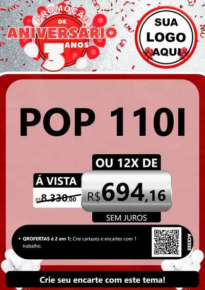 Modelo de Cartaz para Cartaz A4 Vertical com o tema Promoção de Aniversário - 3 Anos para Concessionaria de Motos
