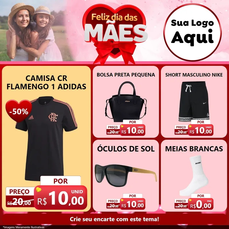 Modelo de Rede Social para Feed Facebook com o tema Feliz Dia Das Mães para Roupas e acessórios