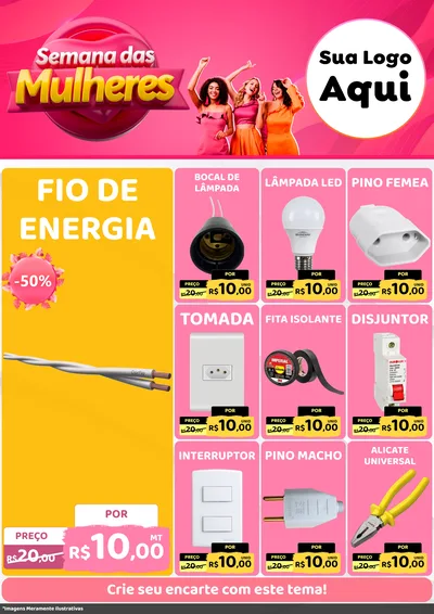 Modelo de Encarte para Encarte A4 Vertical com o tema Semana das Mulheres para Materiais Elétricos