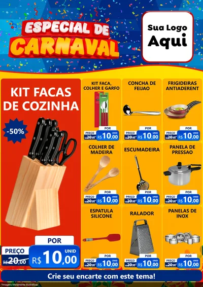 Modelo de Encarte para Encarte A4 Vertical com o tema Especial de Carnaval para Utilidades Domésticas