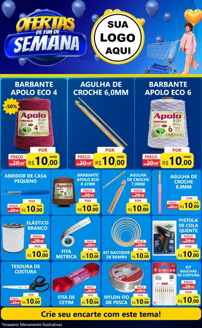 Modelo de Encarte para Encarte Grande com o tema Ofertas de Fim de Semana para Armarinho e Aviamentos