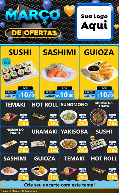 Modelo de Encarte para Encarte Grande com o tema Março de Ofertas para Comida japonesa