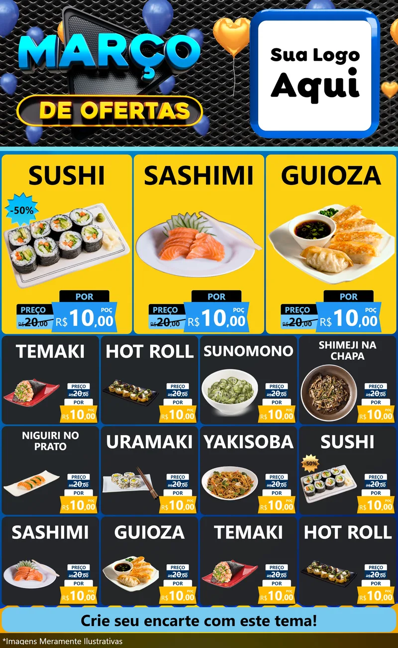 Modelo de Encarte para Encarte Grande com o tema Março de Ofertas para Comida japonesa