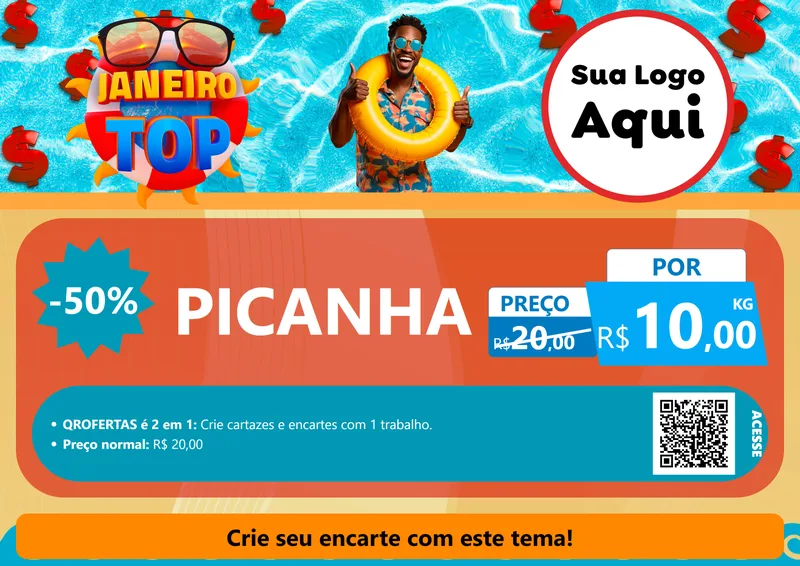 Modelo de Cartaz para Cartaz A4 Horizontal com o tema Janeiro Top para Açougue