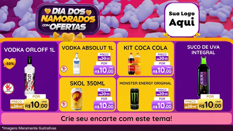 Modelo de TV para TV Horizontal com o tema Dia Dos Namorados Com Ofertas para Distribuidora de bebidas