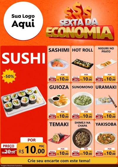 Modelo de Encarte para Encarte A4 Vertical com o tema Sexta da Economia para Comida japonesa