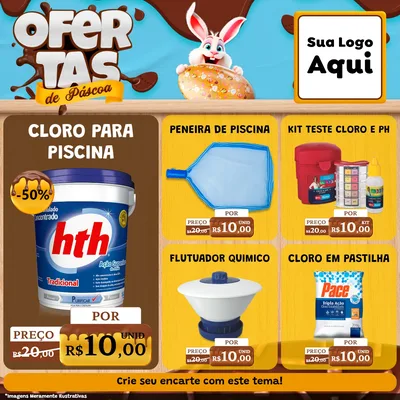 Modelo de Rede Social para Feed Facebook com o tema Ofertas de Páscoa para Produtos para Piscina