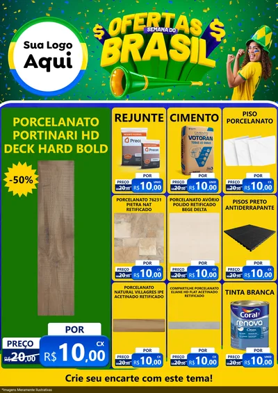 Modelo de Encarte para Encarte A4 Vertical com o tema Ofertas Semana do Brasil para Pisos e revestimentos