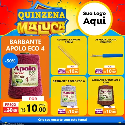 Modelo de Rede Social para Feed Facebook com o tema Quinzena Maluca para Armarinho e Aviamentos