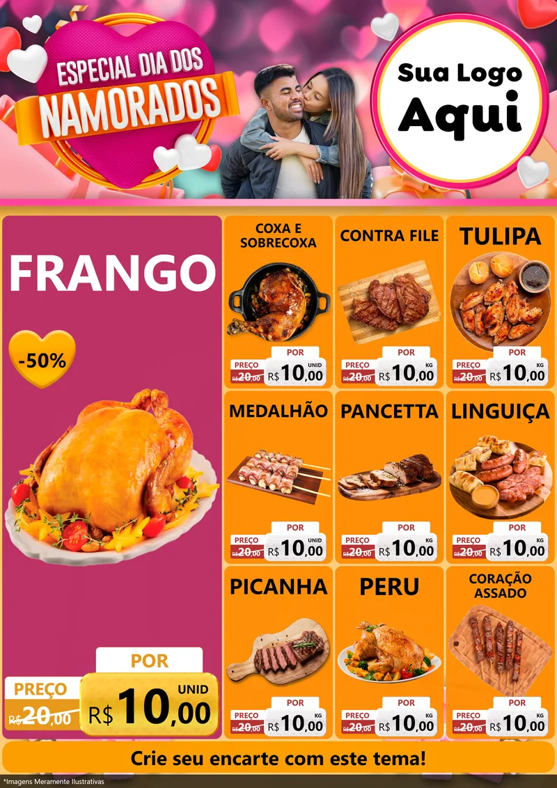 Modelo de Encarte para Encarte A4 Vertical com o tema Especial Dia dos Namorados para Assados