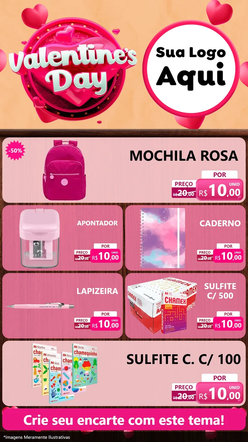 Modelo de TV para TV Vertical com o tema Valentine's Day para Papelaria