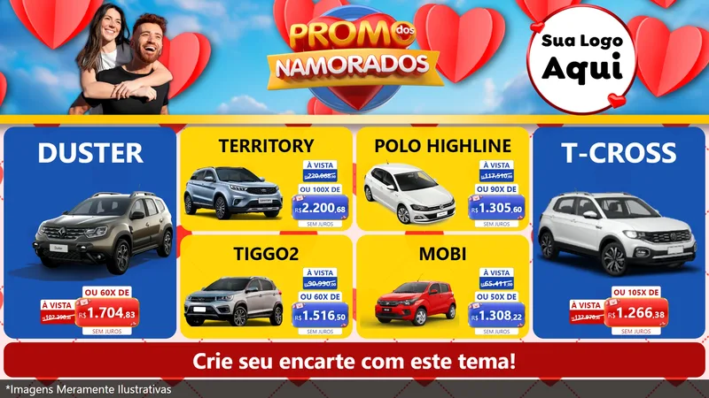 Modelo de TV para TV Horizontal com o tema Promo dos Namorados para Concessionaria de Carros