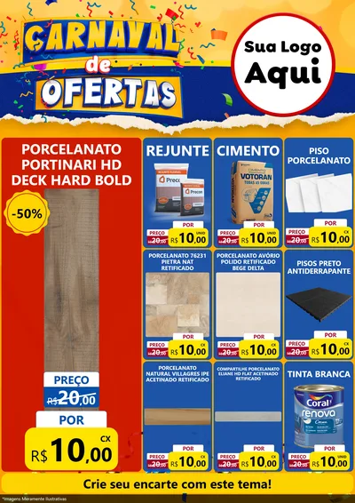 Modelo de Encarte para Encarte A4 Vertical com o tema Carnaval de Ofertas para Pisos e revestimentos