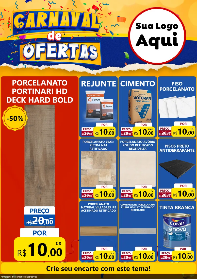 Modelo de Encarte para Encarte A4 Vertical com o tema Carnaval de Ofertas para Pisos e revestimentos