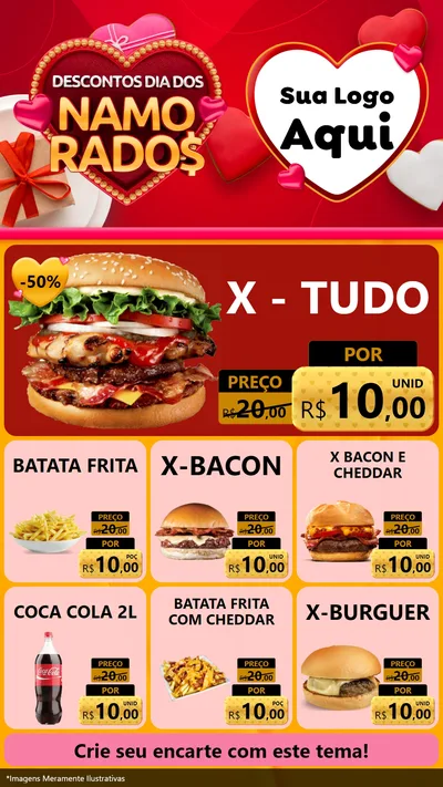 Modelo de Rede Social para Stories com o tema Descontos Dia dos Namorados para Hamburgueria