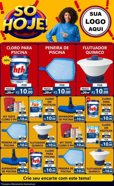 Modelo de Encarte para Encarte Grande com o tema Só Hoje! para Produtos para Piscina